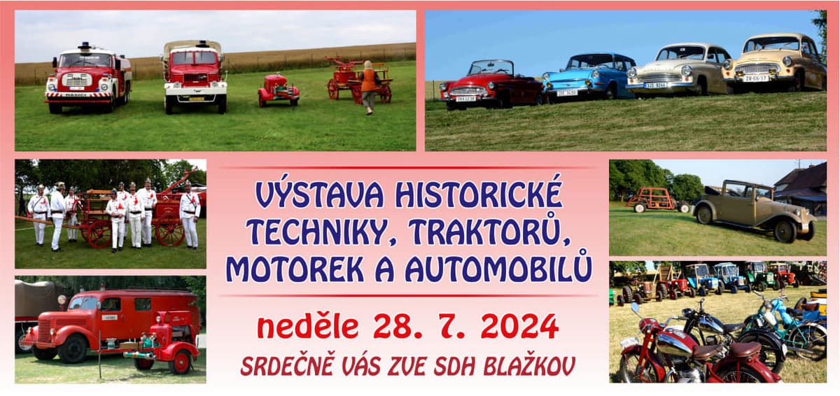 Výstava historické techniky, traktorů, motorek a automobilů