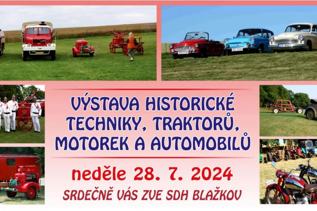 Výstava historické techniky, traktorů, motorek a automobilů