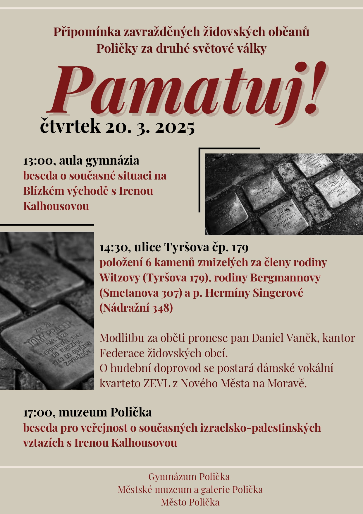 Připomínka zavražděných židovských občanů Poličky za druhé světové války