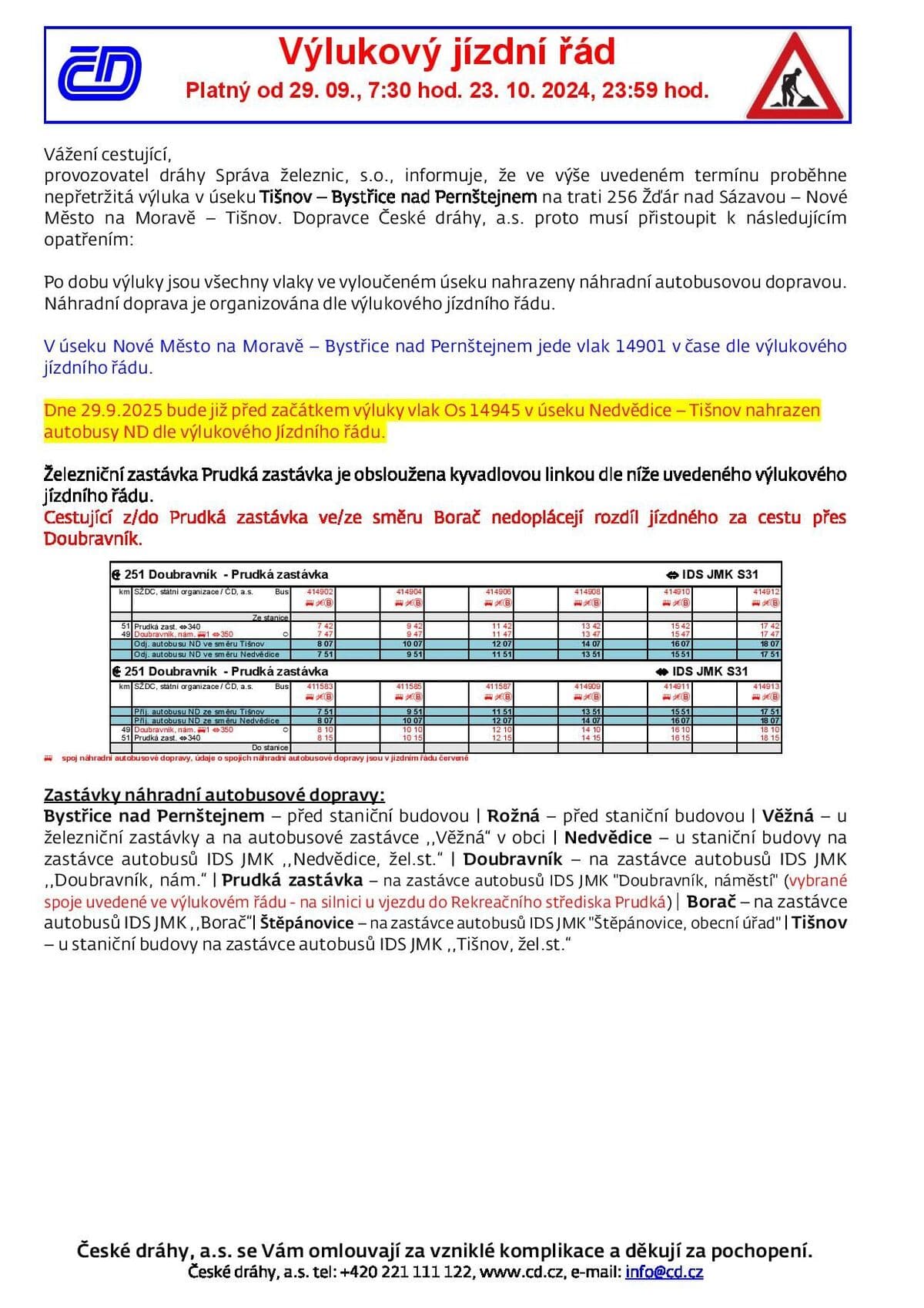 Výlukový jízdní řád