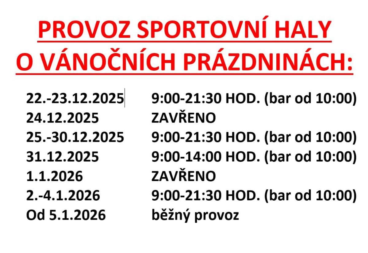 Provoz sportovní haly o vánočních prázdninách
