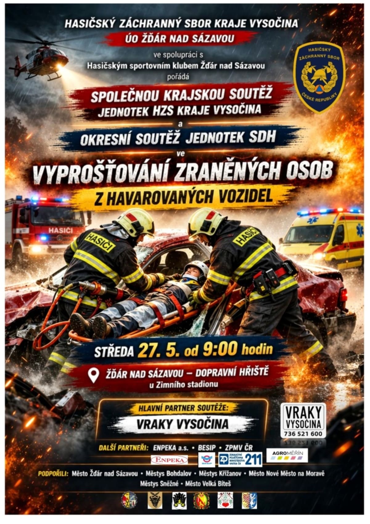 Společná krajská soutěž jednotek HZS kraje Vysočina a okresní soutěž jednotek SDH ve vyprošťování zraněných osob z havarovaných vozidel