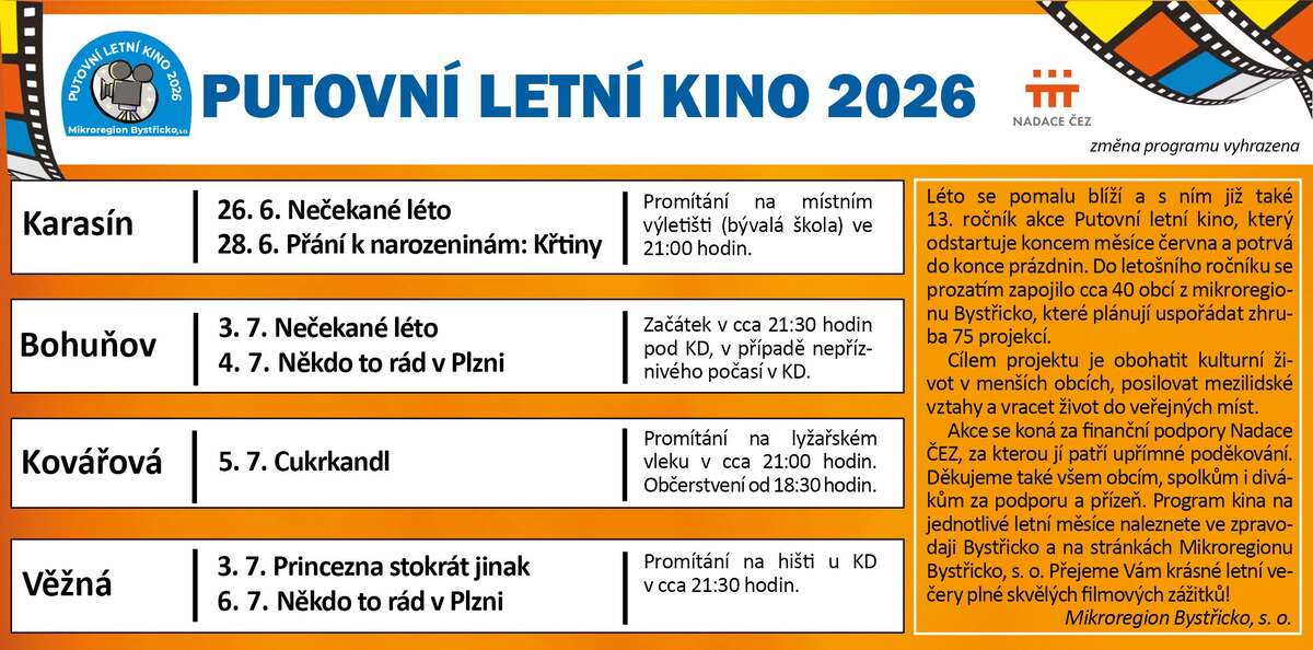 Putovní letní kino 2026 - Karasín