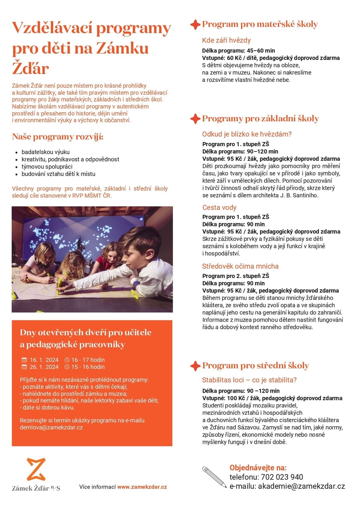 Vzdělávací programy pro děti na Zámku Žďár