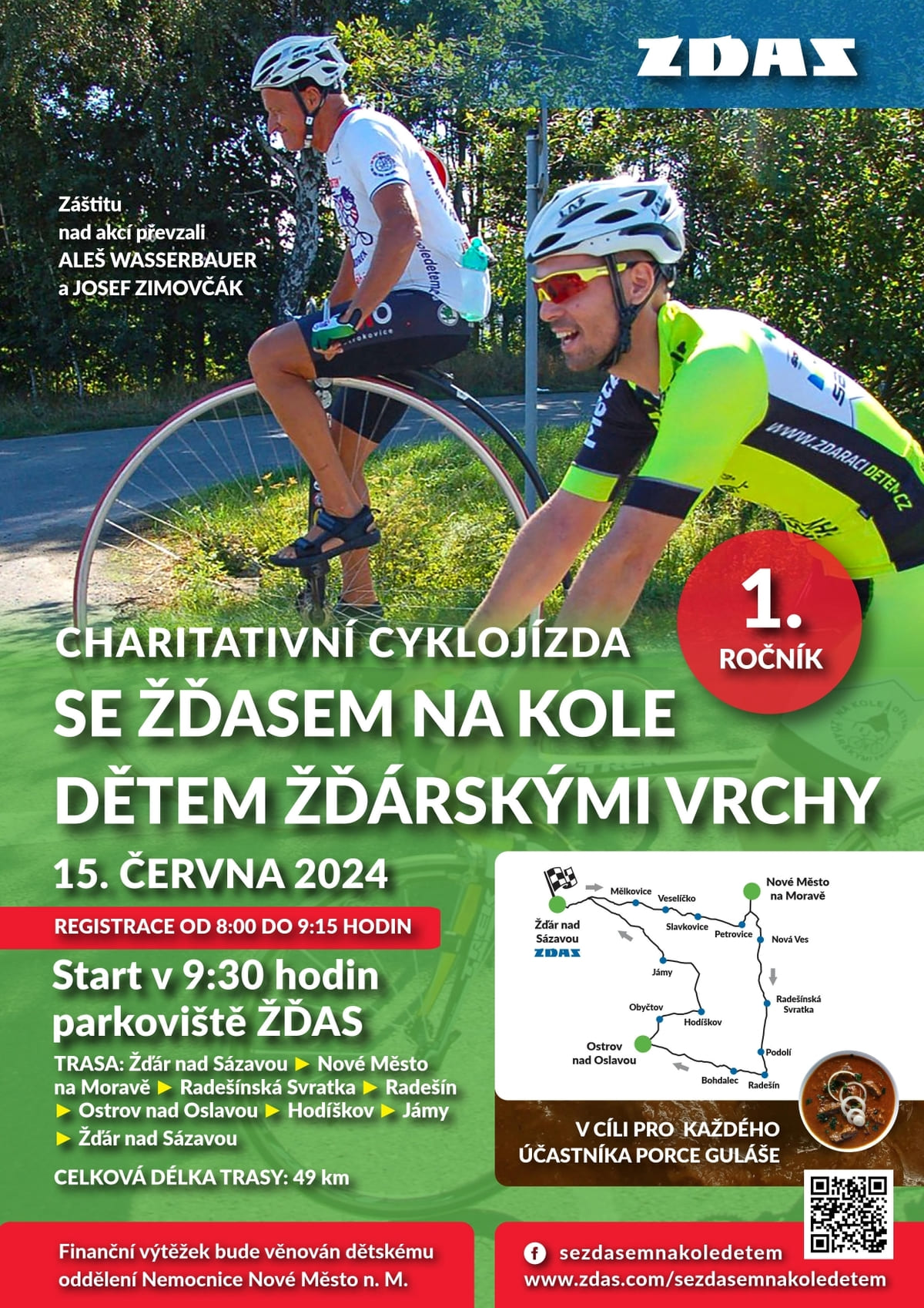 Charitativní cyklojízda se Žďasem na kole dětem Žďárskými vrchy